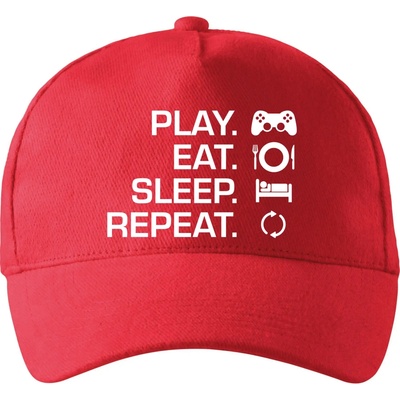 Play Eat Sleep Repeat game so zahnutým šiltom a látkovou sponou Červená