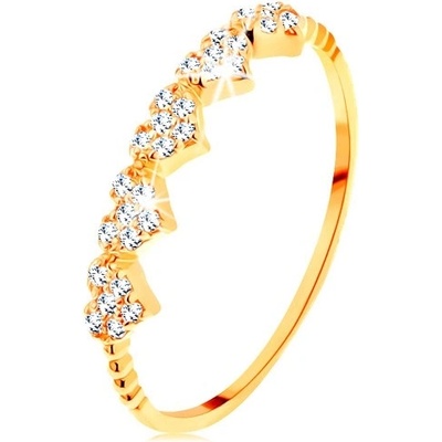 Šperky Eshop Prsten ve žlutém zlatě malá blýskavá srdíčka kuličky na ramenech S3GG155.46