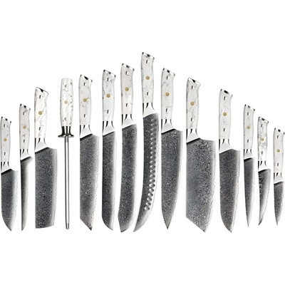 HARAHU Комплект дамаски кухненски ножове yu-37538 - Бяла kp37538 (yu-37538)