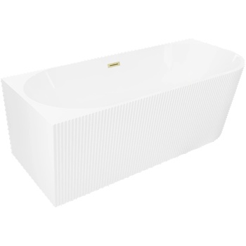 Mexen Silo самостоятелна ъглова вана лява, оребрена 150 x 75 см, бяла, преливник златен матов - 52891507500L-55 (52891507500L-55)