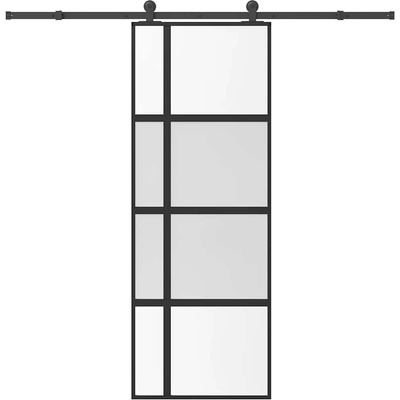 vidaXL Плъзгаща се врата с обков 76x205 см Закалено стъкло&Алуминий (3333034)