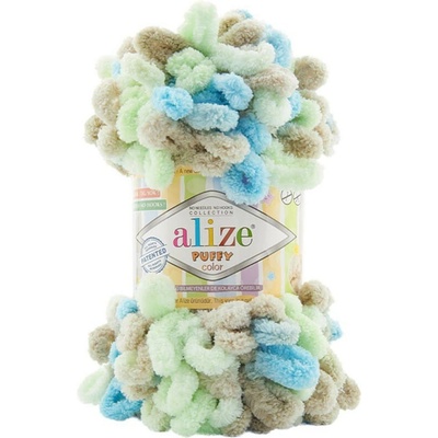 Alize příze Puffy color 8015 modrá zelená a khaki