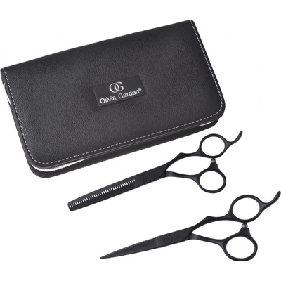 Olivia Garden sada kadeřnických nůžek 5,75" a efilačních nůžek 6,35" SilkCut Pro Matt Black PRO5.75/6.35 – Zboží Dáma