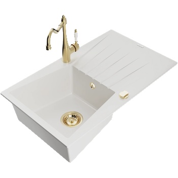 Mexen Cesar гранитна мивка с 1 отделение с отцедник и кухненски смесител Carla, бял - 6514-20-670700-50 (6514-20-670700-50)