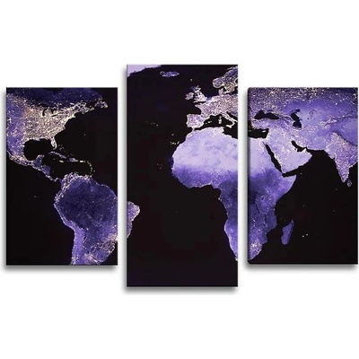 Sablio Obraz - 3-dílný Světelná mapa světa - 75x50 cm