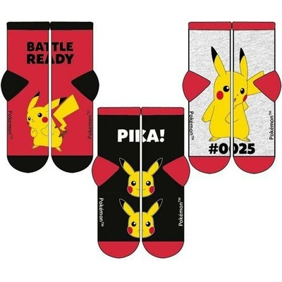 Sada 3 ks ponožky Pokémon F UK s24 07721 053 červeno černé