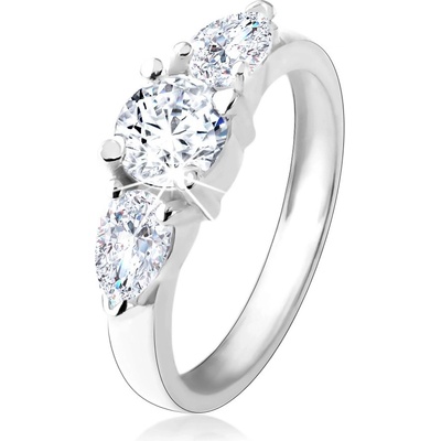 Šperky eshop zásnubní prsten ze stříbra 925 kulatý zirkon dvě čiré zirkonové kapky HH4.6