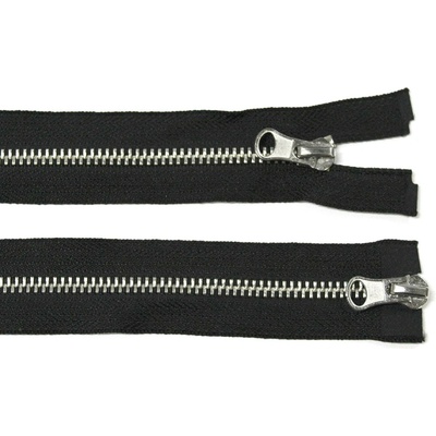 Kovový zip no.5 rozepínací dvoucestný 120cm (stříbrné zoubky) černý
