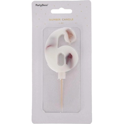 PartyDeco Svíčka číslice 6 bílá s okvětními lístky 8 cm
