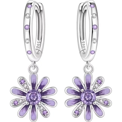 GRACE Silver Jewellery Stříbrné visací náušnice Kopretina - stříbro 925/1000 E-OTE4302/398 Fialová