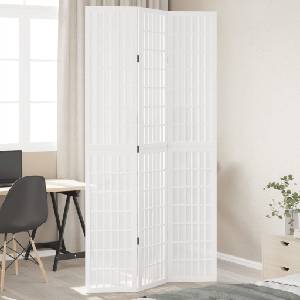 vidaXL Разделител за стая, 3 панела, бял, дърво пауловния масив (358784)
