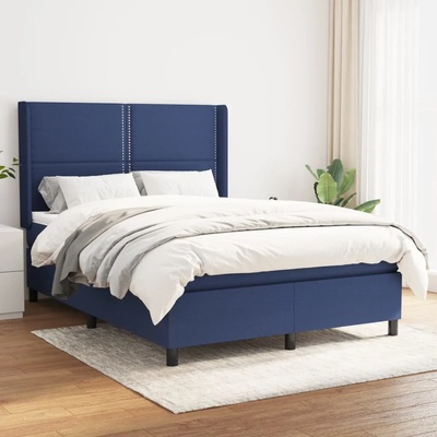 vidaXL Боксспринг легло с матрак, синьо, 140x190 см, плат (3131351)