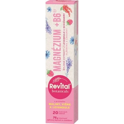 Revital Botanicals Magnézium + B6 s bylinnými extraktmi s príchuťou maliny višňe a levandule 20 šumivých tabliet