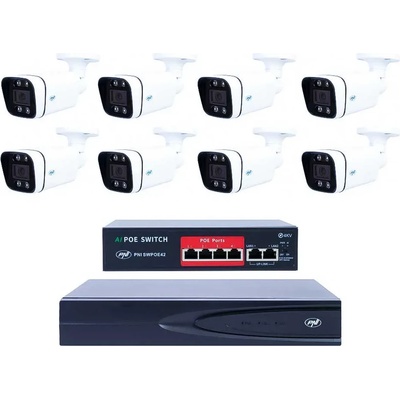 PNI House IP810 8x8MP 4K Ultra HD PoE NVR Комплект със Суич и Кабели (PNI-IP810-8IP8)