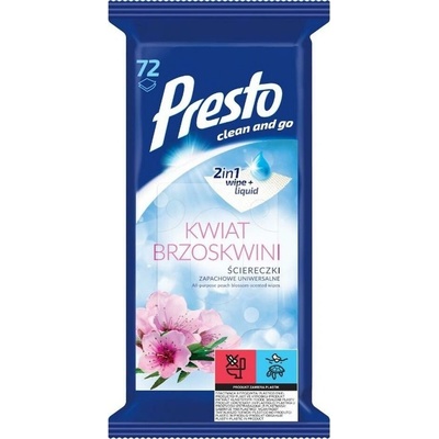 Presto Clean vlhčené utierky broskyňa 72 ks