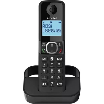 Alcatel Безжичен DECT телефон Alcatel F860, монохромен осветен дисплей, адресна памет за 100 номера, 2 режима за блокиране на повиквания, черен (1015160)