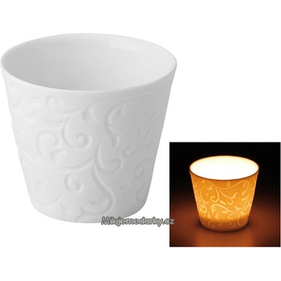 Porcelánový svícen s ornamenty na 1 čajovou svíčku
