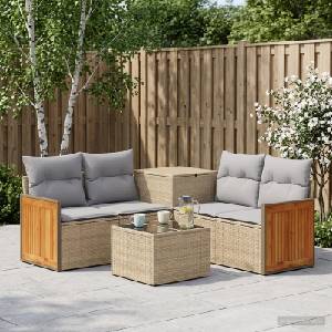 vidaXL Комплект дивани 6 бр. Бежов и Светло Сив 55 x 55 x 37 см (3447721)
