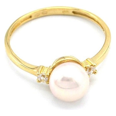 B&B Goldinvestic Zlatý prsten s perlou a zirkony N4966