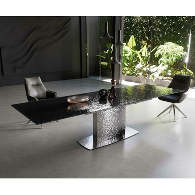 DELIFE Edge 200-300 x 100 kouřově černé reliéfní sklo 3D design Wave nerezová ocel rozkládací