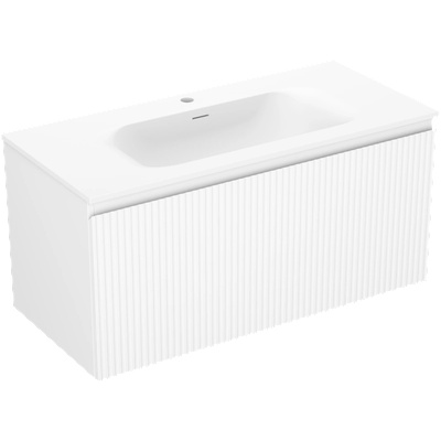 Rivel шкаф за баня 100 см с умивалник Vela, 1 чекмедже, рифелован, бял мат (91A20-10047-1-BF01-W23M01)