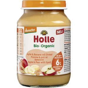 Holle Био плодово пюре Holle - Ябълка, банан и спелта, 190 g (BB210677) - ozone