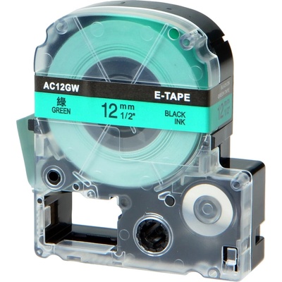 Compatible Epson LK-4GBP, SC12GW, C53S654405, 12mm x 9m, черен печат / зелен фон, съвместима лента (LKSC12GW)