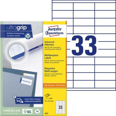 AVERY Zweckform univerzálne etikety, 70 x 25,4 mm - biele