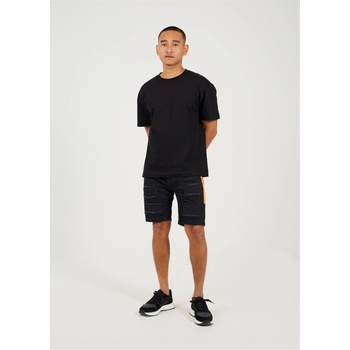 Image 1 of Brave Soul Denim Short with Biker Patch Detail - Charcoal Wash