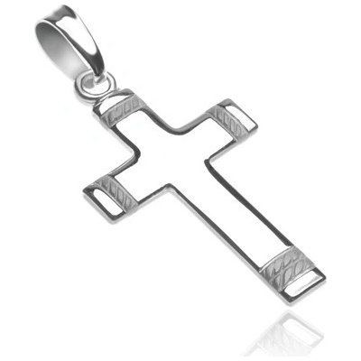 Šperky eshop Přívěsek ze stříbra 925 kříž s gravírovaným matným lankem na koncích X35.2