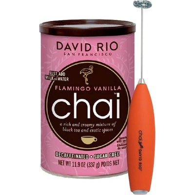 David Rio Flamingo Vanilla Sugarfree Chai bez kofeinu a cukru + bateriový napěňovač jako 337 g