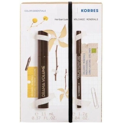 KORRES ПромоСпирала с черни вулканични минерали за драматичен обем + молив, Korres SET Drama Volume No1 Black Mascara Extreme Volume 11ml & Volcanic Minerals Long Lasting Eyeliner No1 Black Pencil 1.2g