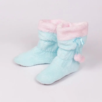 Image 1 of Пухкави детски пантофи ботуш в светлосиньо и розово