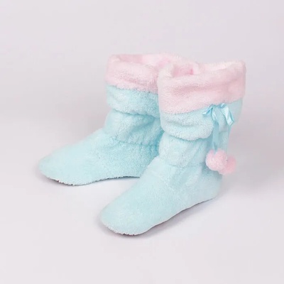 Пухкави детски пантофи ботуш в светлосиньо и розово