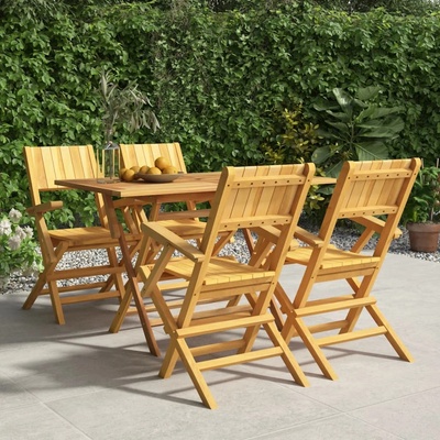 vidaXL Градински трапезен комплект, 5 части, тиково дърво масив (3155009)