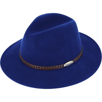 Fiebig plstěný klobouk fedora kožený pletený pásek modrý