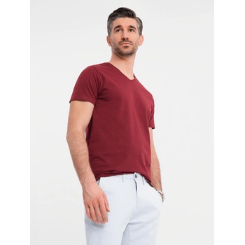 Ombre Clothing Памучна класическа мъжка тениска BASIC с V-образно деколте - бордо Ombre Clothing | Cherven | МЪЖЕ | S