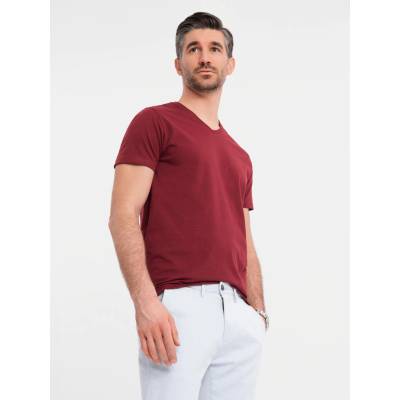 Ombre Clothing Памучна класическа мъжка тениска BASIC с V-образно деколте - бордо Ombre Clothing | Cherven | МЪЖЕ | S