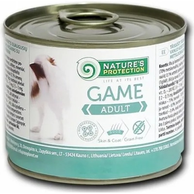AKVATERA Nature's Protection DOG Adult Game, консерва с месо от дивеч, за пораснали кучета, Литва - 200 гр
