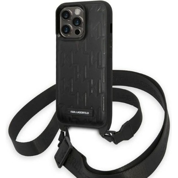 KARL LAGERFELD Кейс Karl Lagerfeld KLHCP14LSTMMK за iPhone 14 Pro 6.1", черен / черен, твърд, Monogram Plaque Logo Strap (KF001111-0)