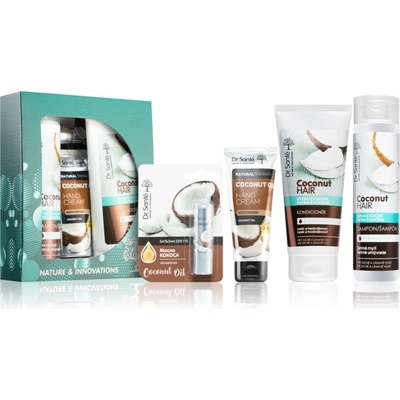Dr. Santé Coconut Dr. Santé Coconut šampón s kokosovým olejom pre suché a slabé vlasy 250 ml + Dr. Santé Coconut kondicionér pre suché a slabé vlasy 200 ml + Dr. Santé Coconut hydratačný krém na ruky