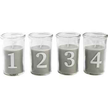Det Gamle Apotek Adventné sviečky v skle V.10cm SET 4ks šedé