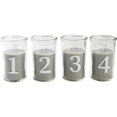 Det Gamle Apotek Adventné sviečky v skle V.10cm SET 4ks šedé