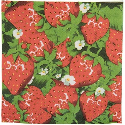 Clayre & Eef Papierové obrúsky s červenými jahodami 33x40cm 20ks
