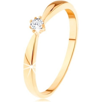 Šperky Eshop Prsten ze žlutého zlata zaoblená ramena kulatý diamant čiré S3BT500.45
