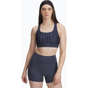 Under Armour Crossback Mid Print сутиен за тренировка downpour gray/midnight navy/midnight navy