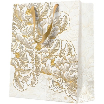 Taška dárková 200x100x250 mm Vintage gold petal design/premium
