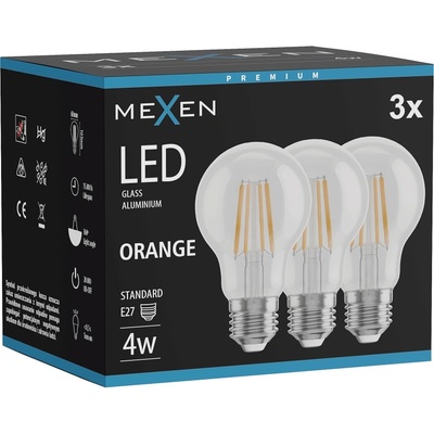 Mexen Vintis 3x LED филамент крушка E27, A60, 4W, 55 lm, оранжева - L150-E27-04XX-48x03 (L150-E27-04XX-48x03)