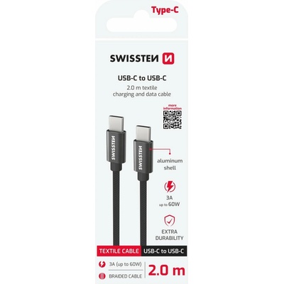 Swissten 71528201 Textile USB-C / USB-C 2m černý