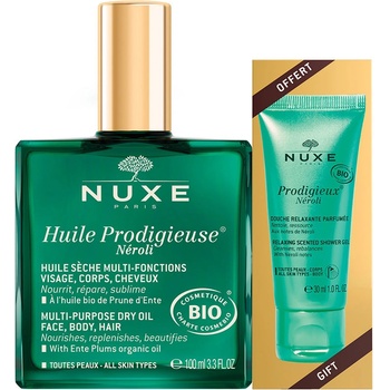 NUXE Комплект Nuxe: Huile Prodigieuse Multi-Purpose Neroli масло за тяло за лице тяло и коса 100 ml + Prodigieux Neroli душ гел за цялото тяло за всички типове кожа 30 ml